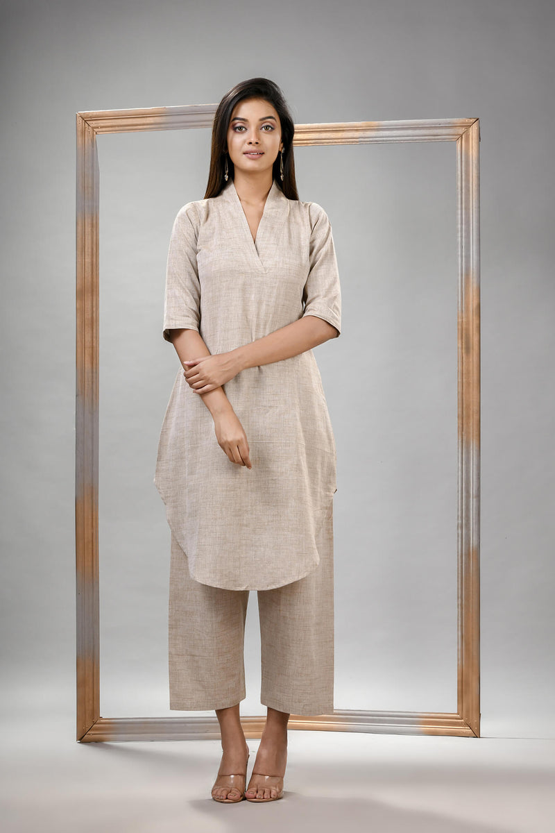 Silk Grey Cotton Bengal Handwoven Kurta Set