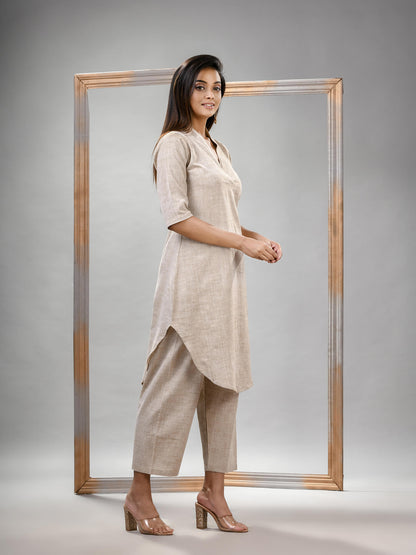 Silk Grey Cotton Bengal Handwoven Kurta Set