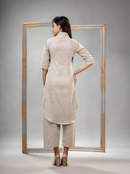 Silk Grey Cotton Bengal Handwoven Kurta Set