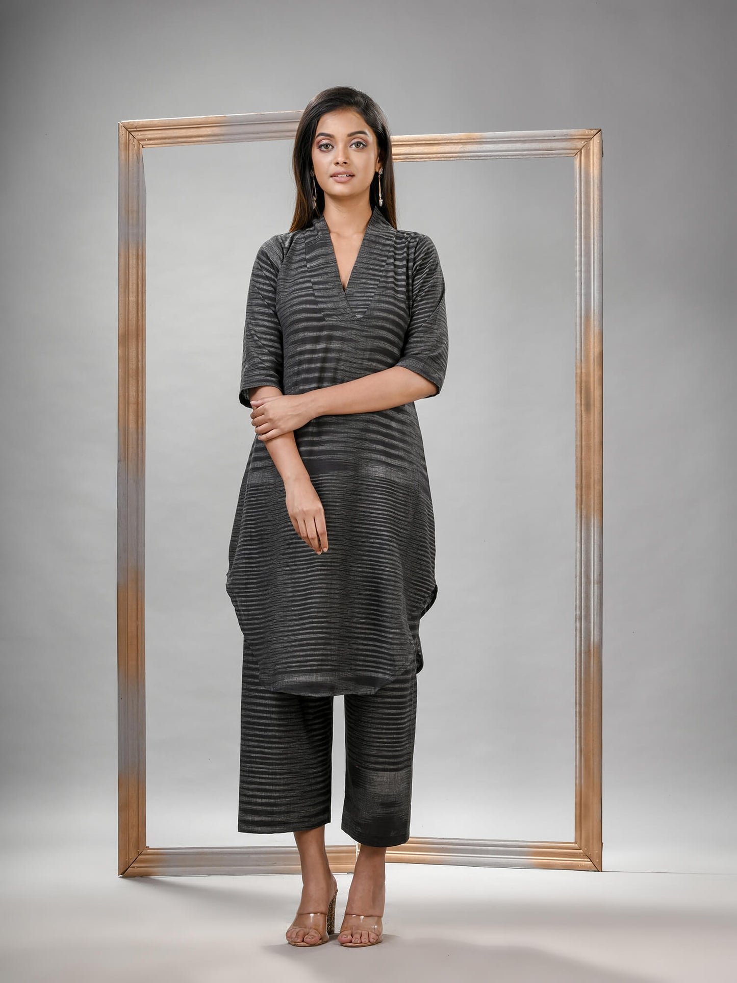 Grey Cotton Bengal Handwoven Kurta Set