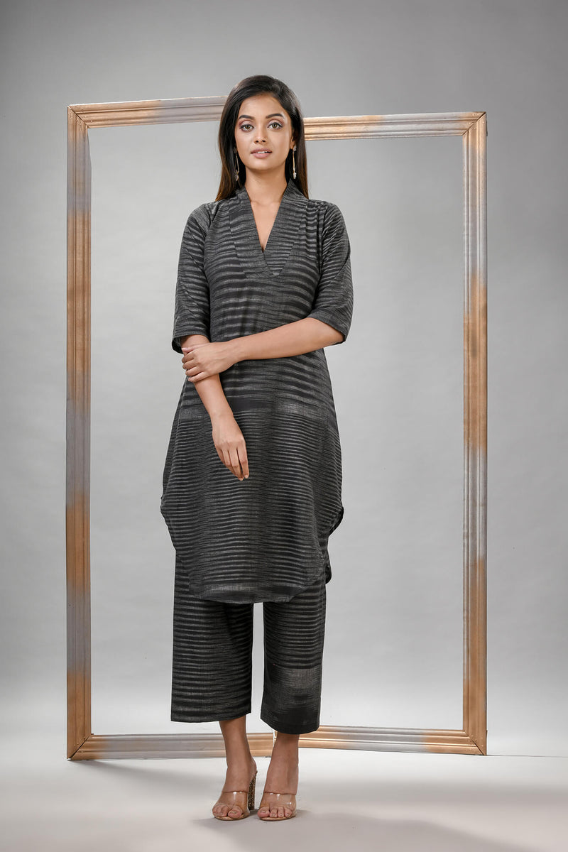 Grey Cotton Bengal Handwoven Kurta Set