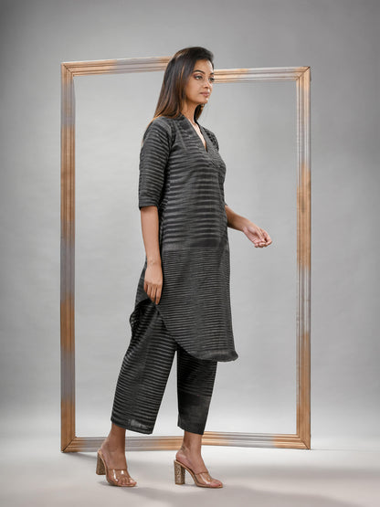 Grey Cotton Bengal Handwoven Kurta Set