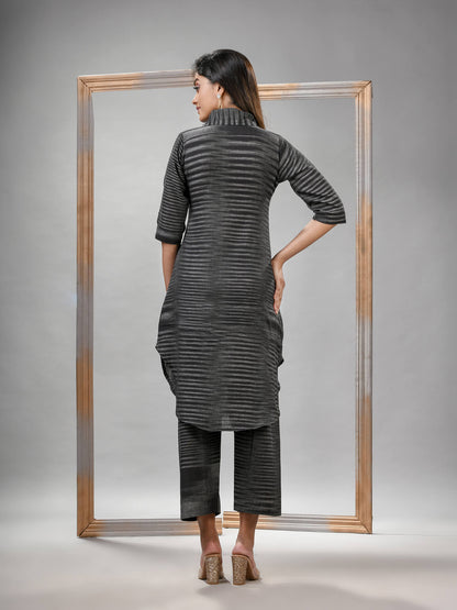 Grey Cotton Bengal Handwoven Kurta Set