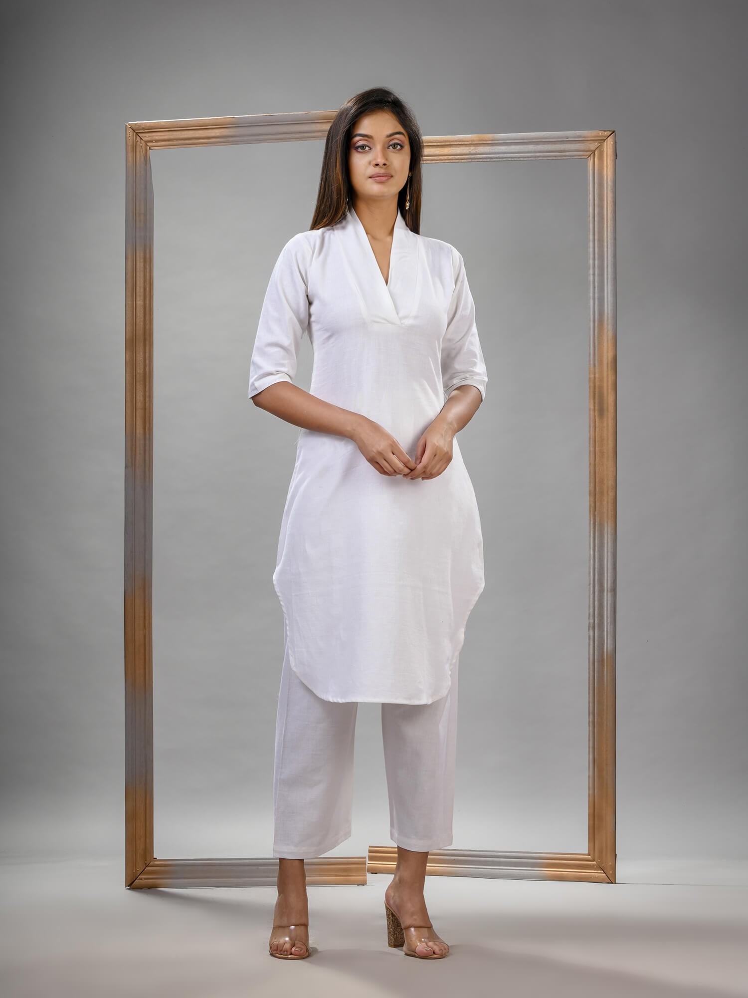 White Cotton Bengal Handwoven Kurta Set