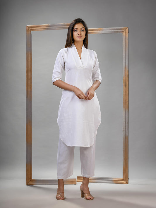 White Cotton Bengal Handwoven Kurta Set