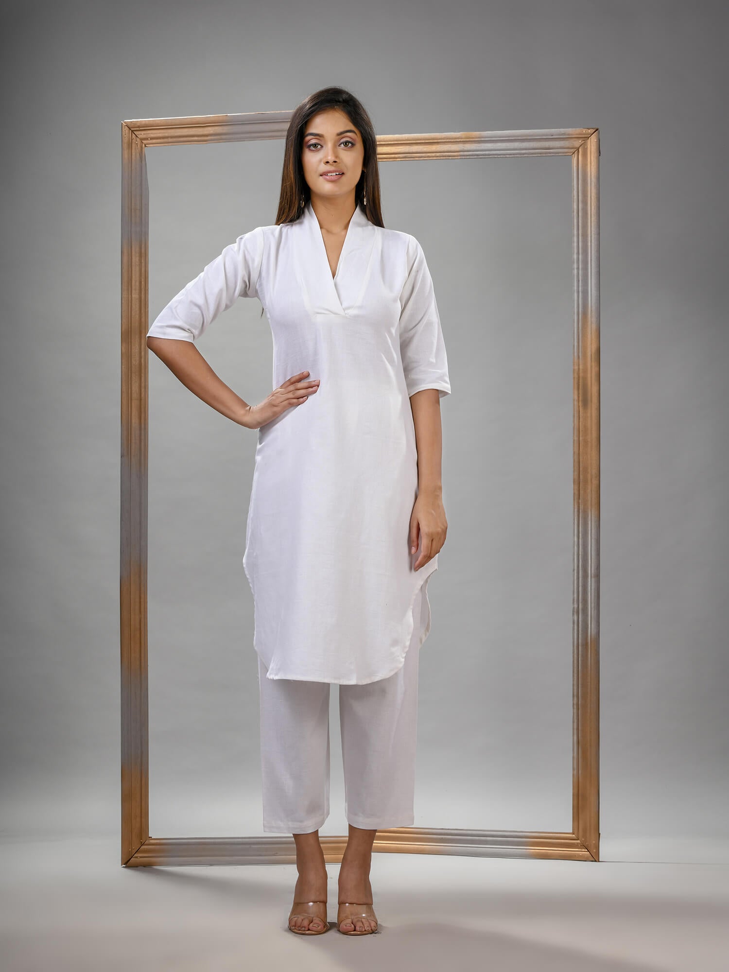 White Cotton Bengal Handwoven Kurta Set