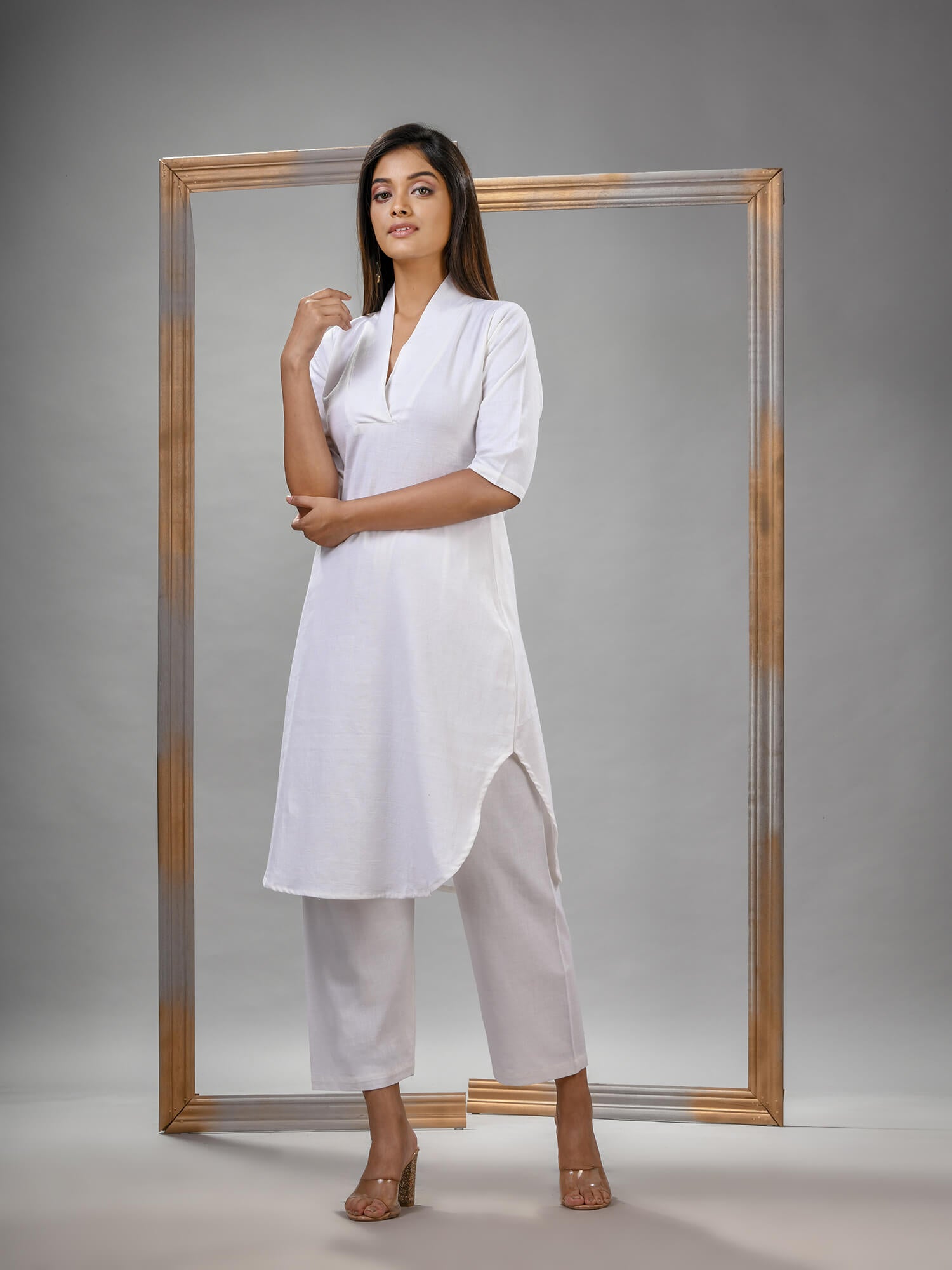 White Cotton Bengal Handwoven Kurta Set