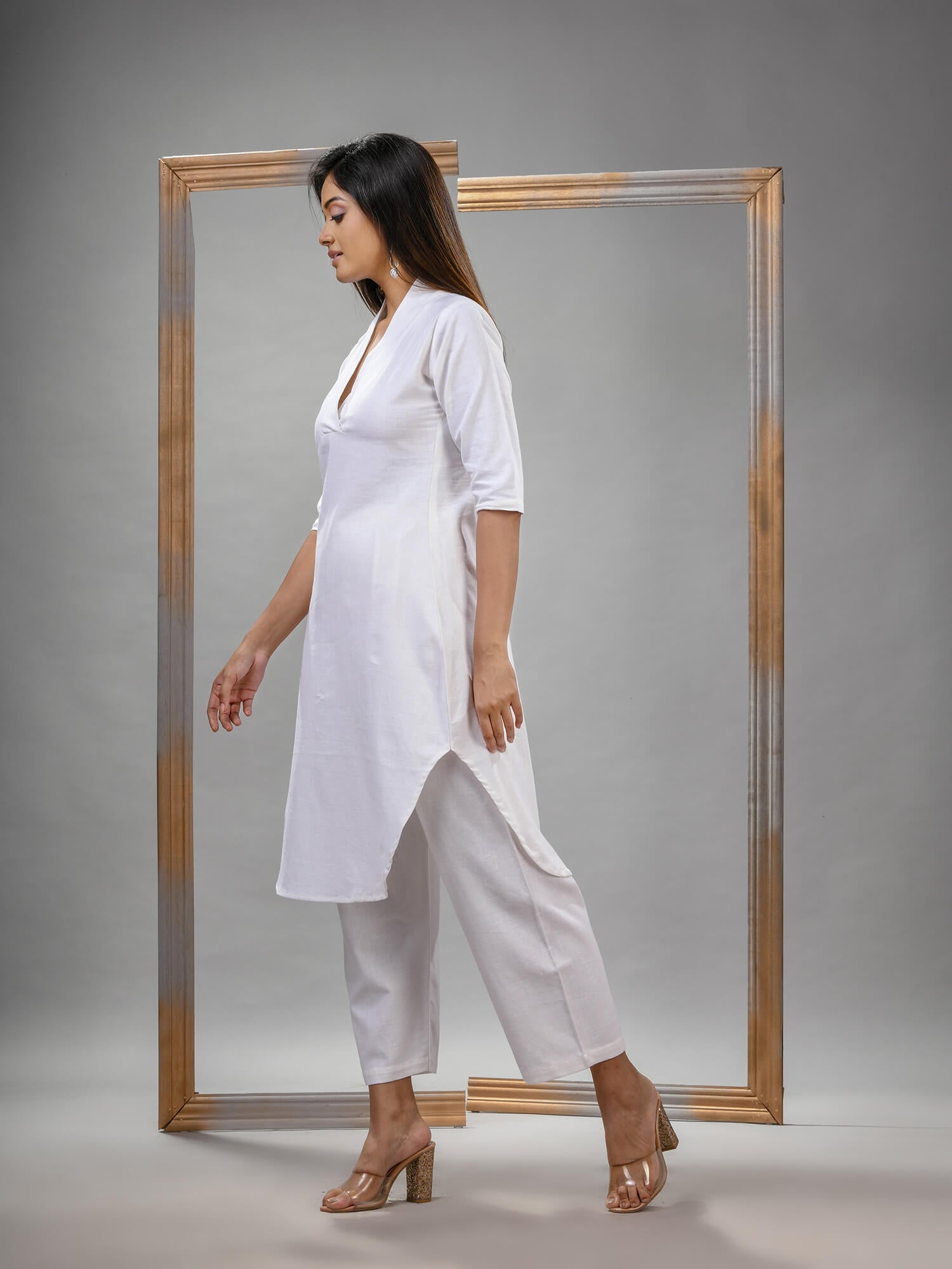 White Cotton Bengal Handwoven Kurta Set