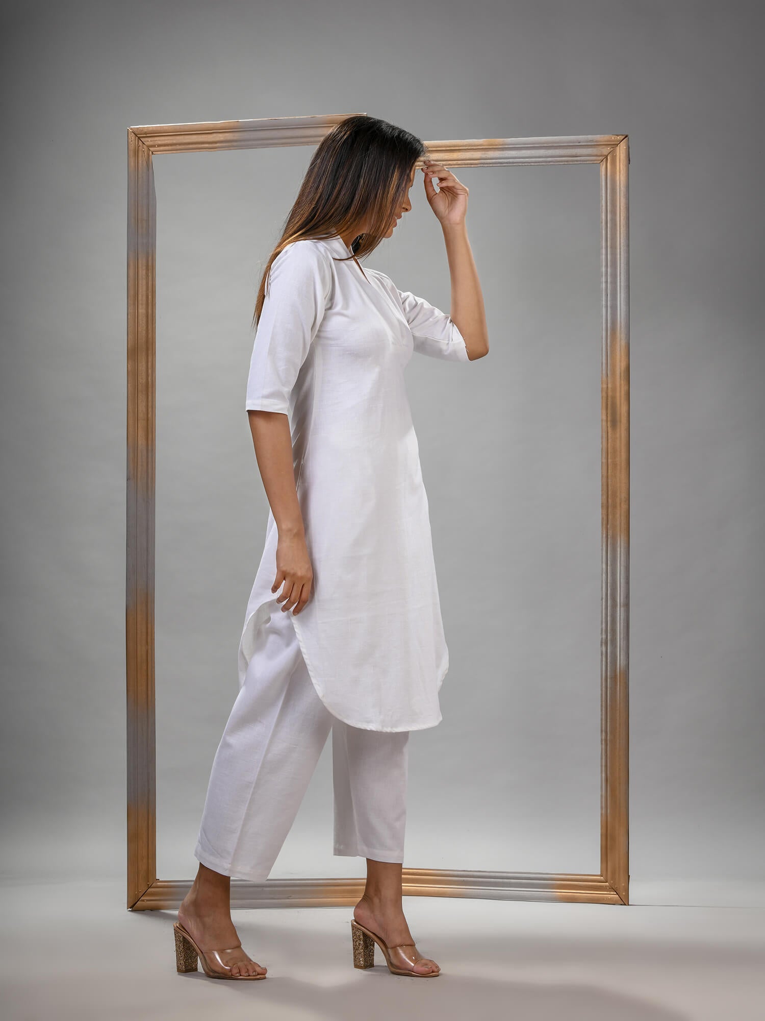 White Cotton Bengal Handwoven Kurta Set