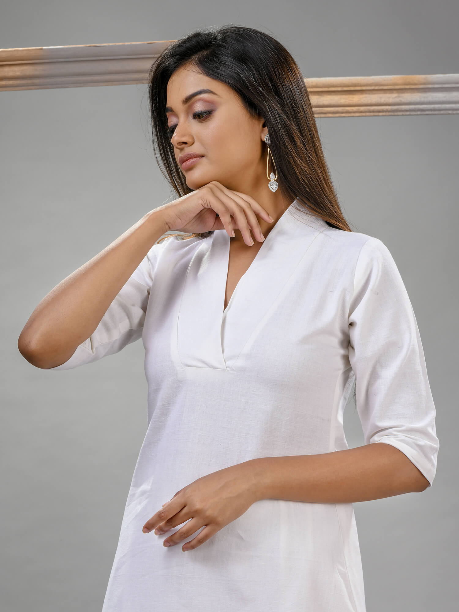 White Cotton Bengal Handwoven Kurta Set