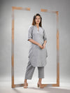 Silver Cotton Bengal Handwoven Kurta Set