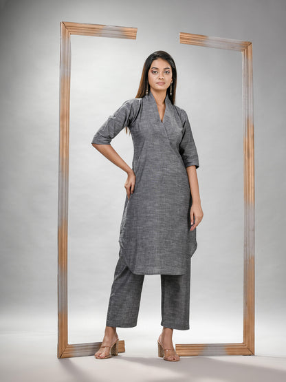 Grey Cotton Bengal Handwoven Kurta Set