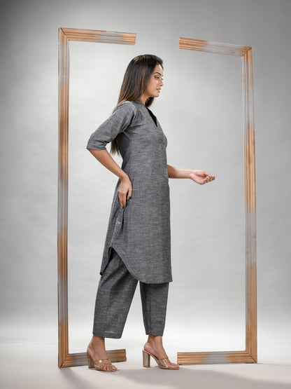 Grey Cotton Bengal Handwoven Kurta Set