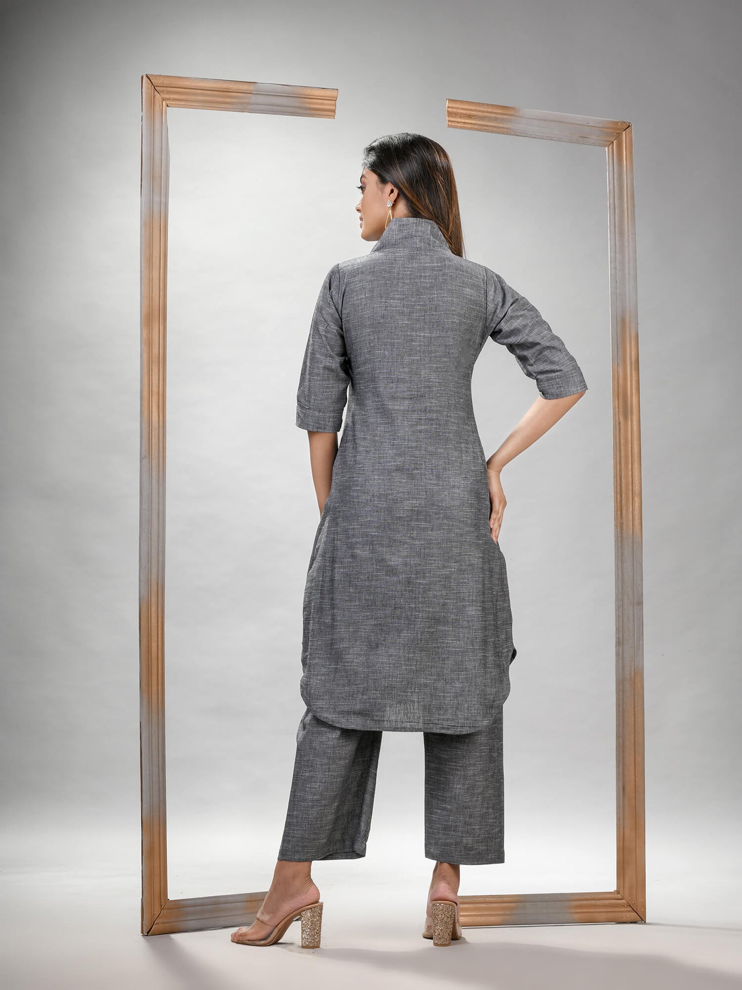 Grey Cotton Bengal Handwoven Kurta Set