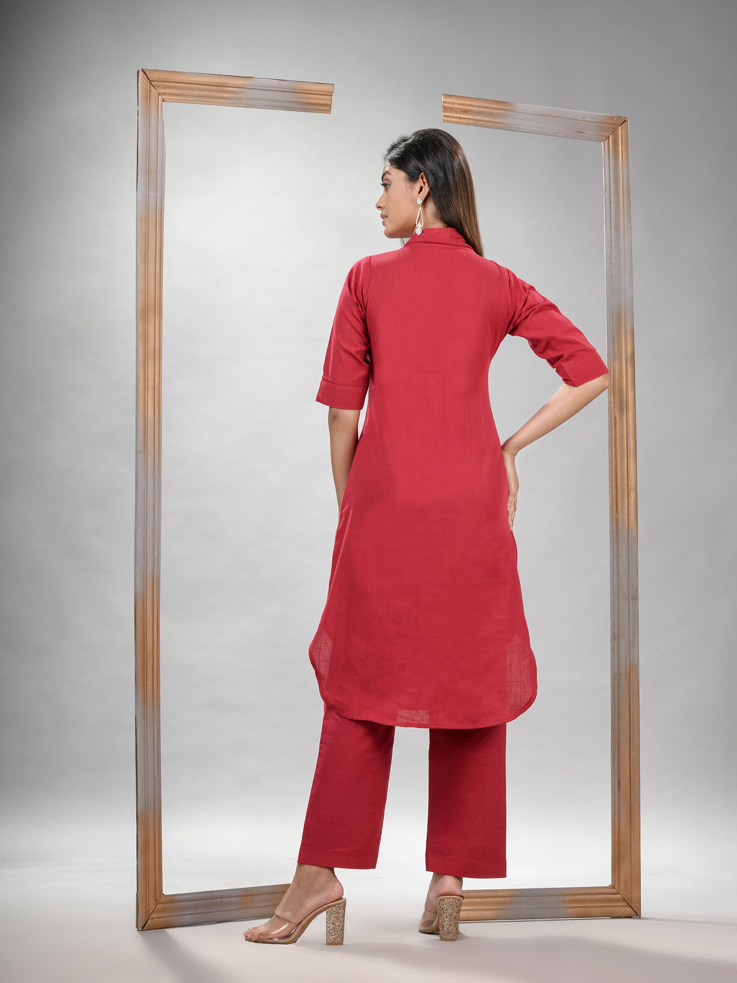 Red Cotton Bengal Handwoven Kurta Set