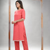 Peach Pink Cotton Bengal Handwoven Kurta Set