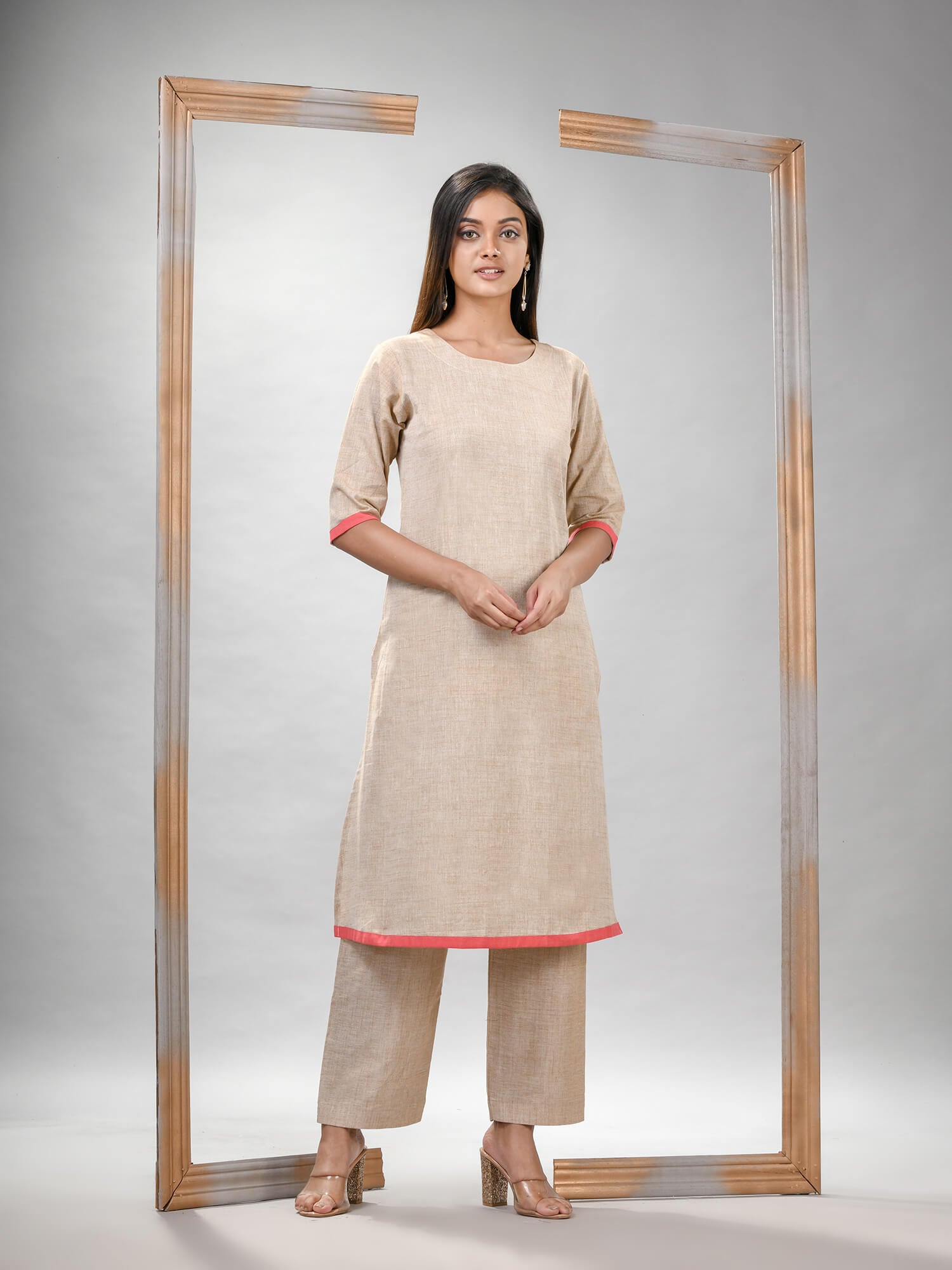 Silver Grey Cotton Bengal Handwoven Kurta Set