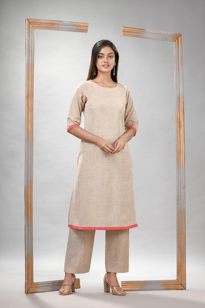 Silver Grey Cotton Bengal Handwoven Kurta Set