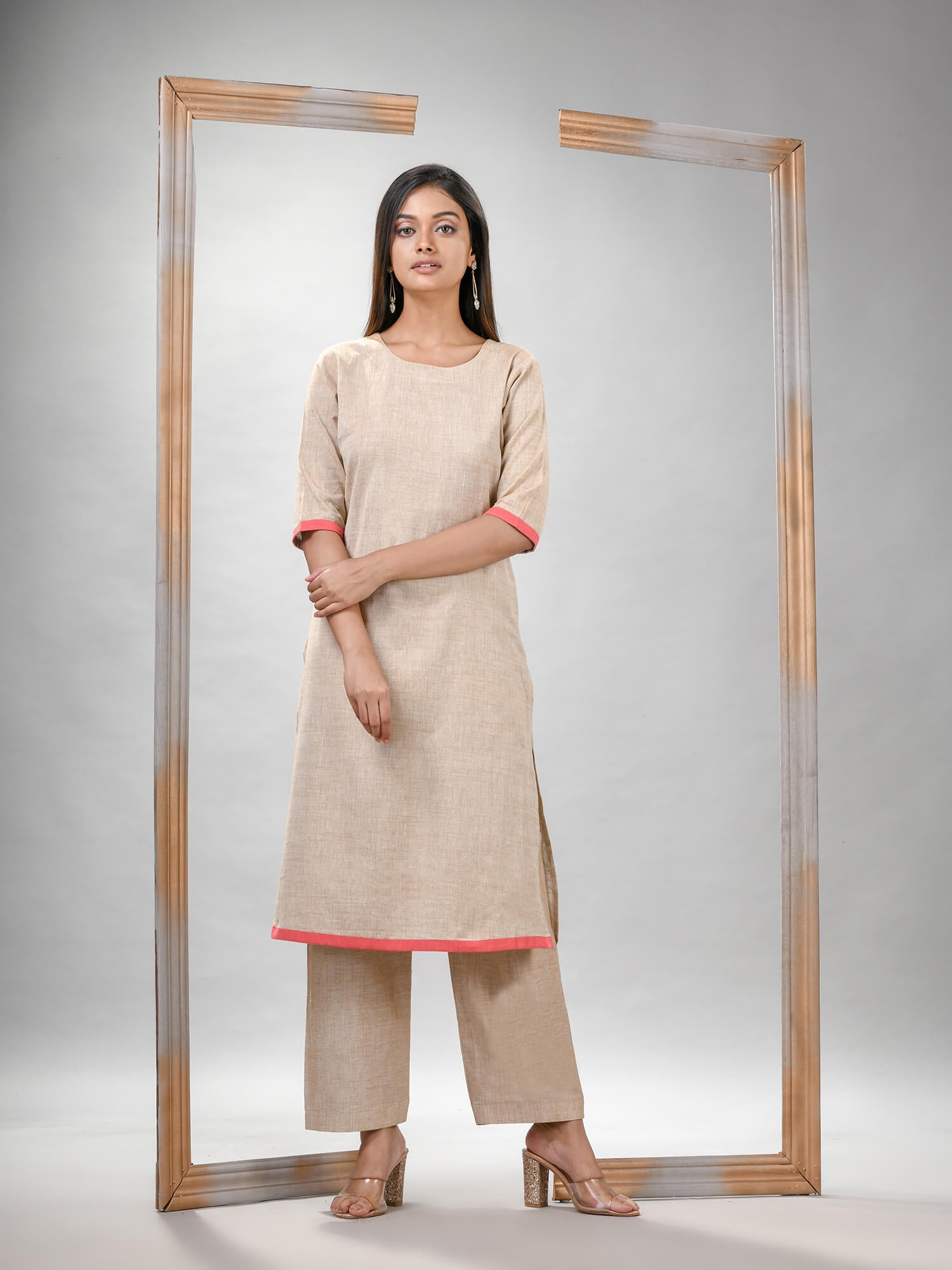 Silver Grey Cotton Bengal Handwoven Kurta Set