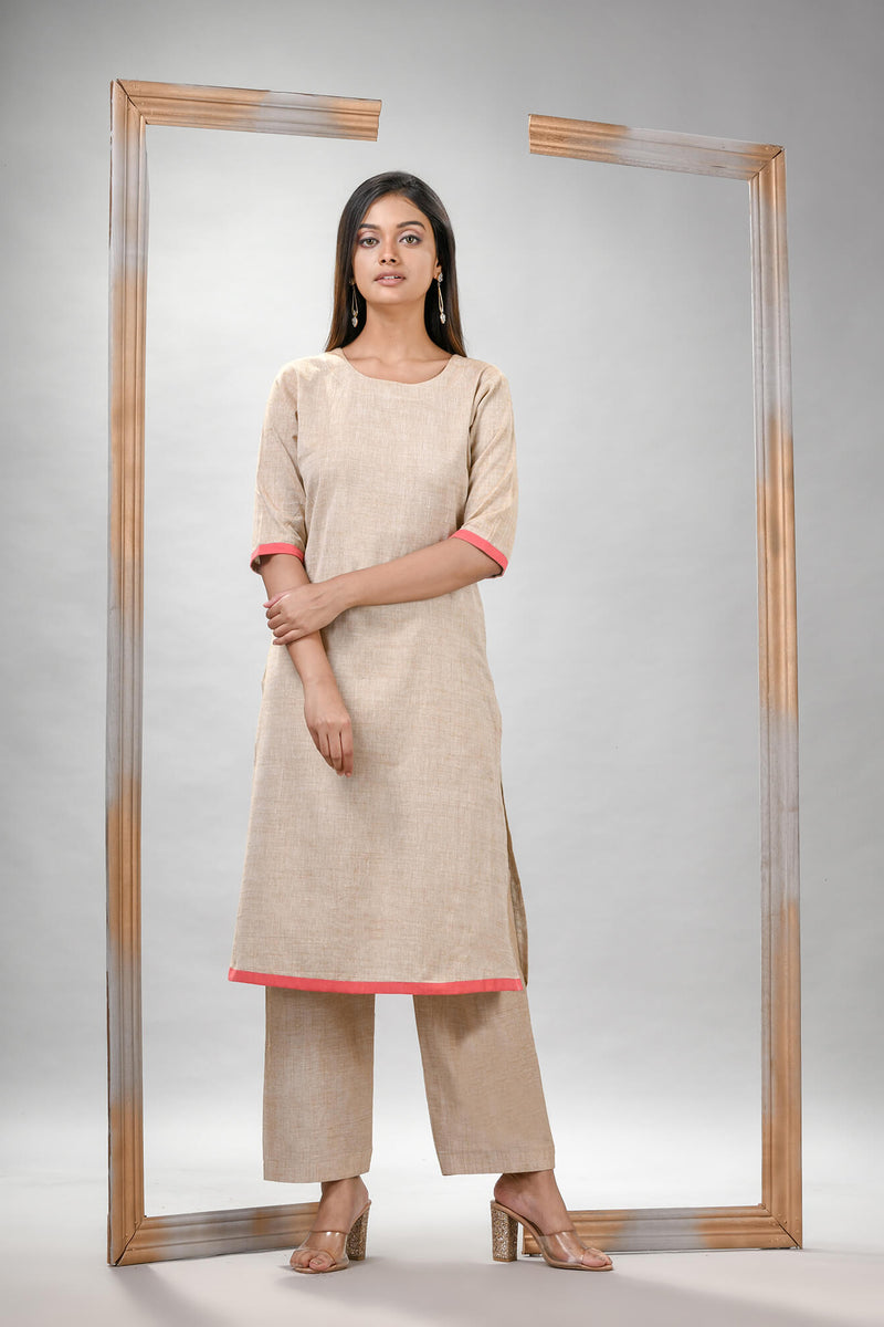 Silver Grey Cotton Bengal Handwoven Kurta Set