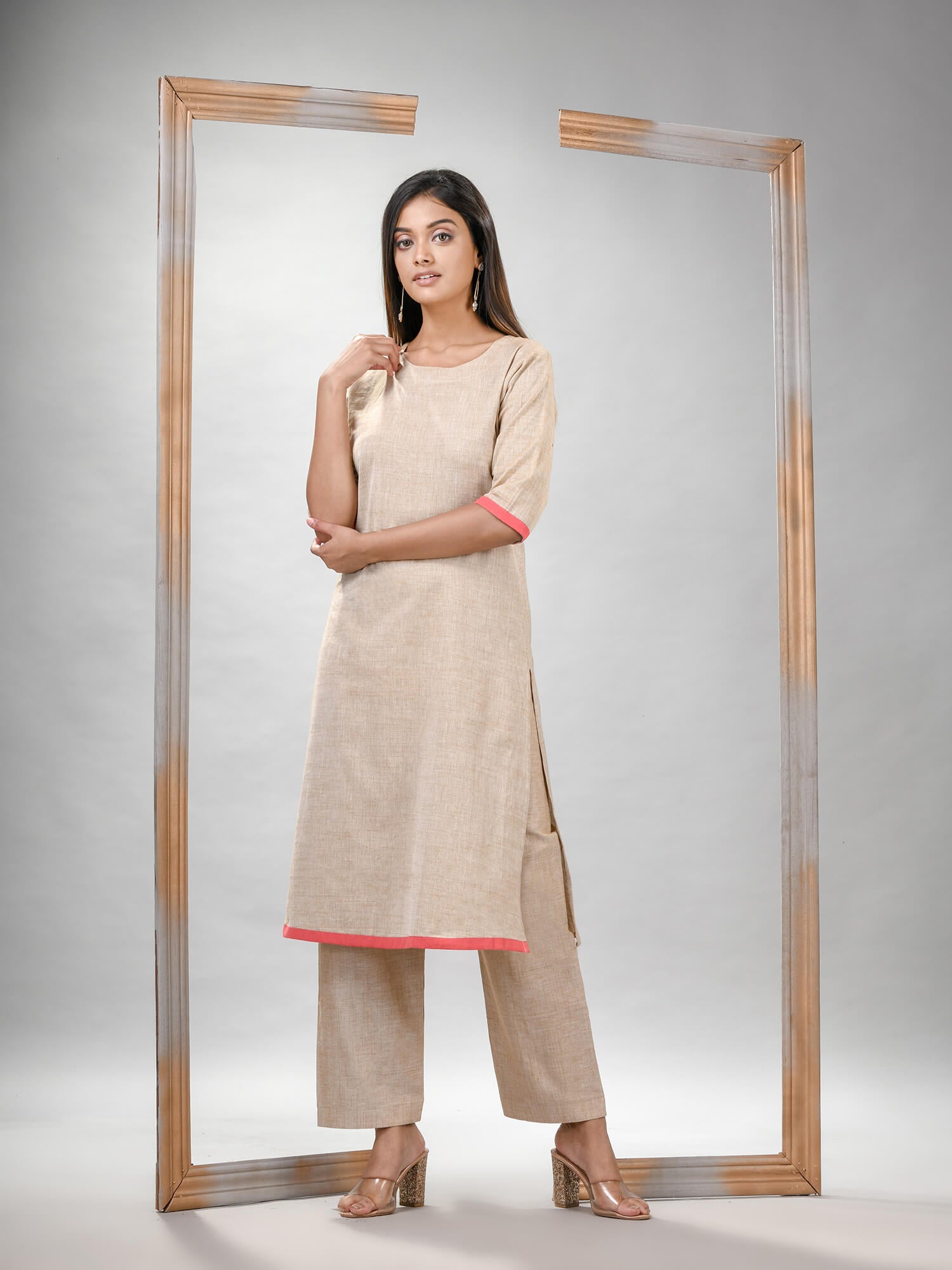 Silver Grey Cotton Bengal Handwoven Kurta Set