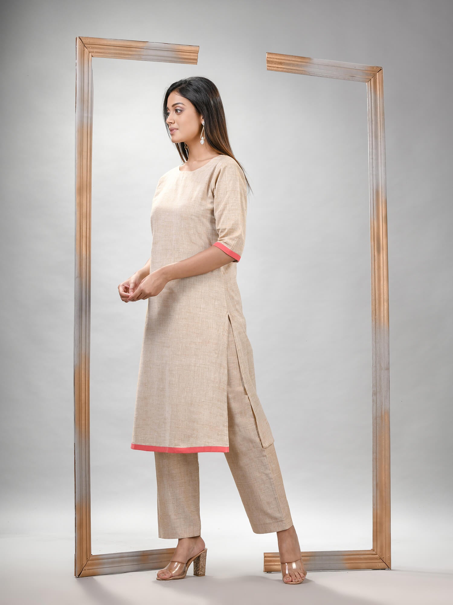 Silver Grey Cotton Bengal Handwoven Kurta Set