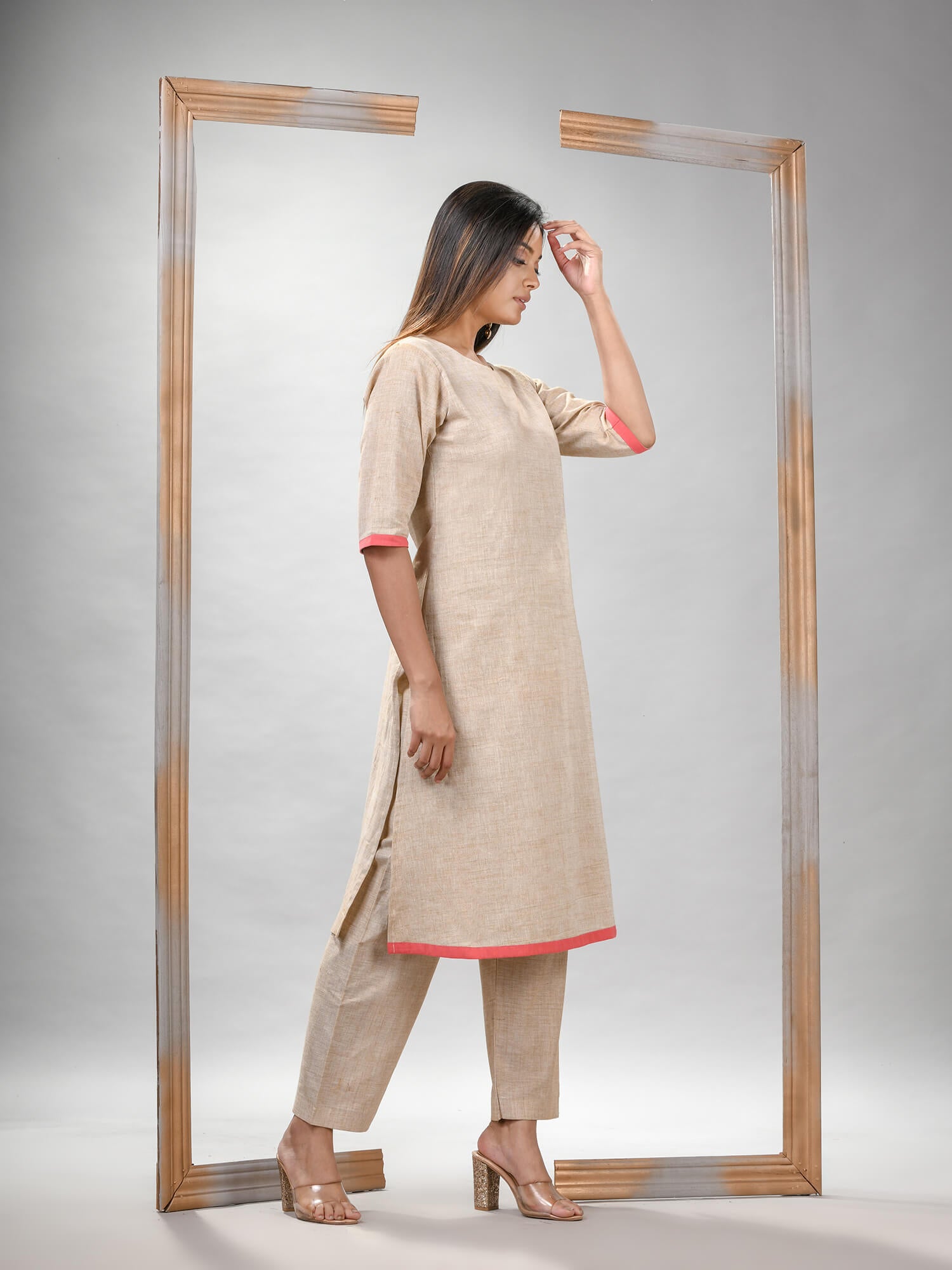 Silver Grey Cotton Bengal Handwoven Kurta Set