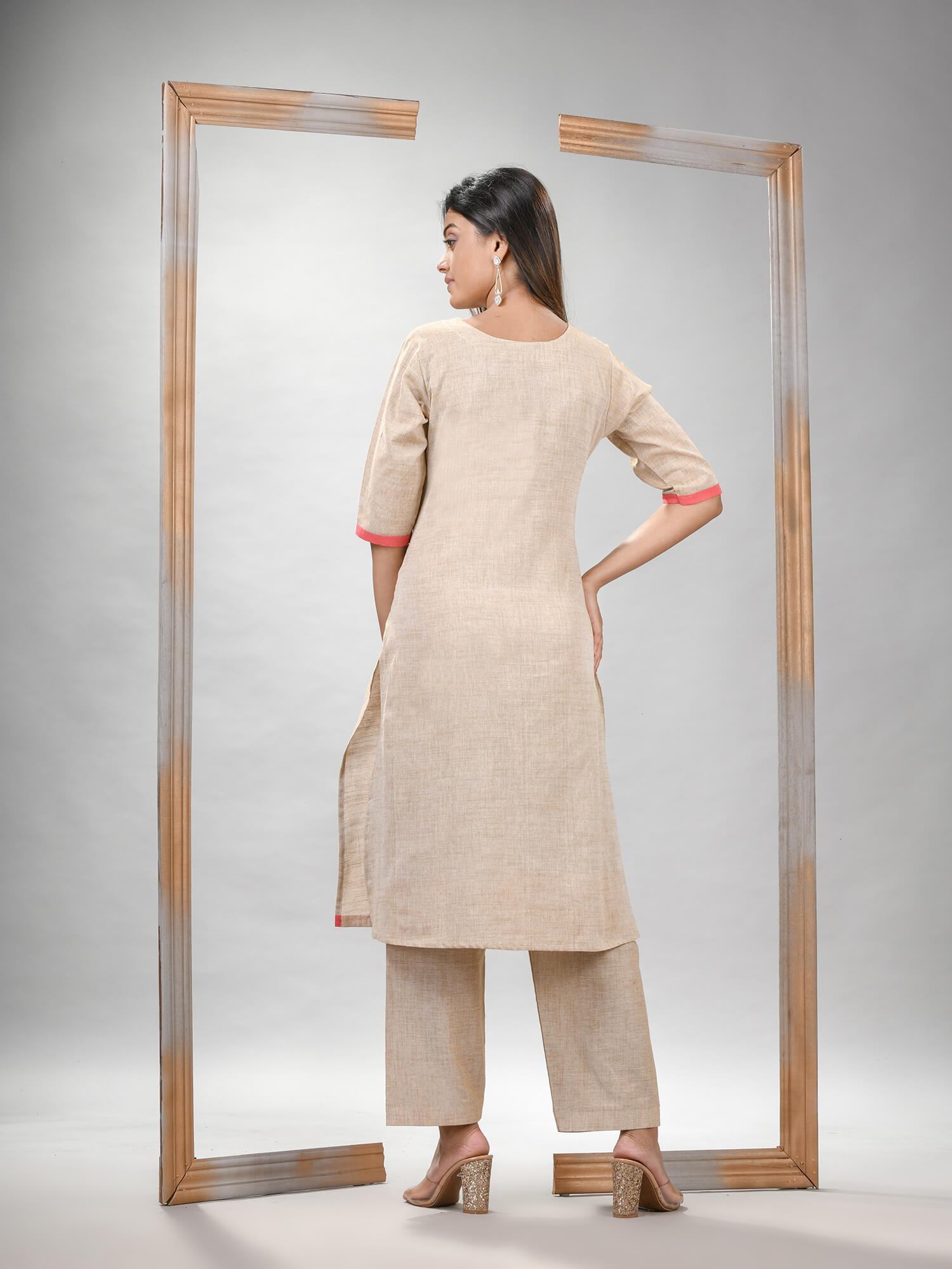 Silver Grey Cotton Bengal Handwoven Kurta Set