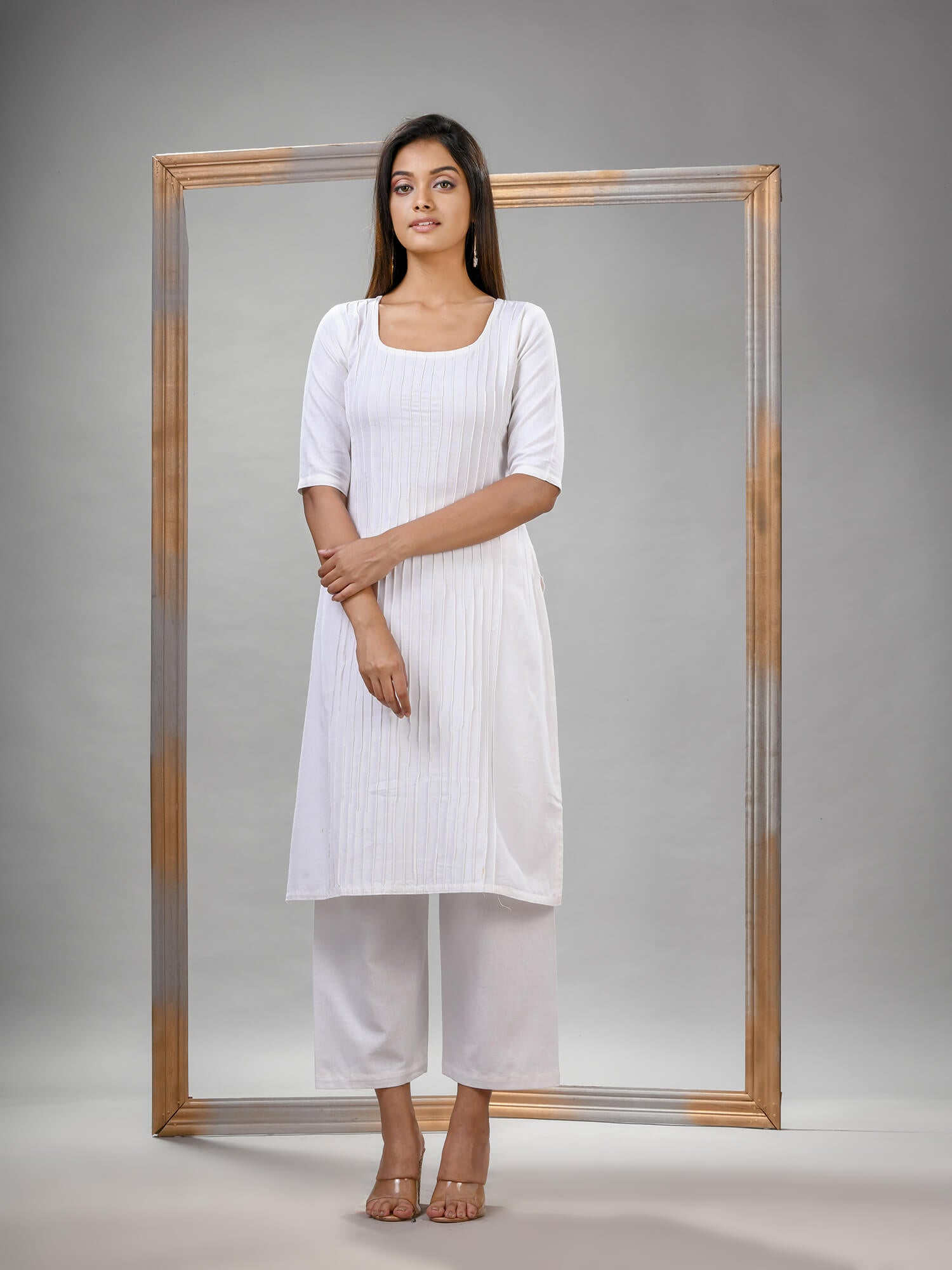 White Cotton Bengal Handwoven Kurta Set