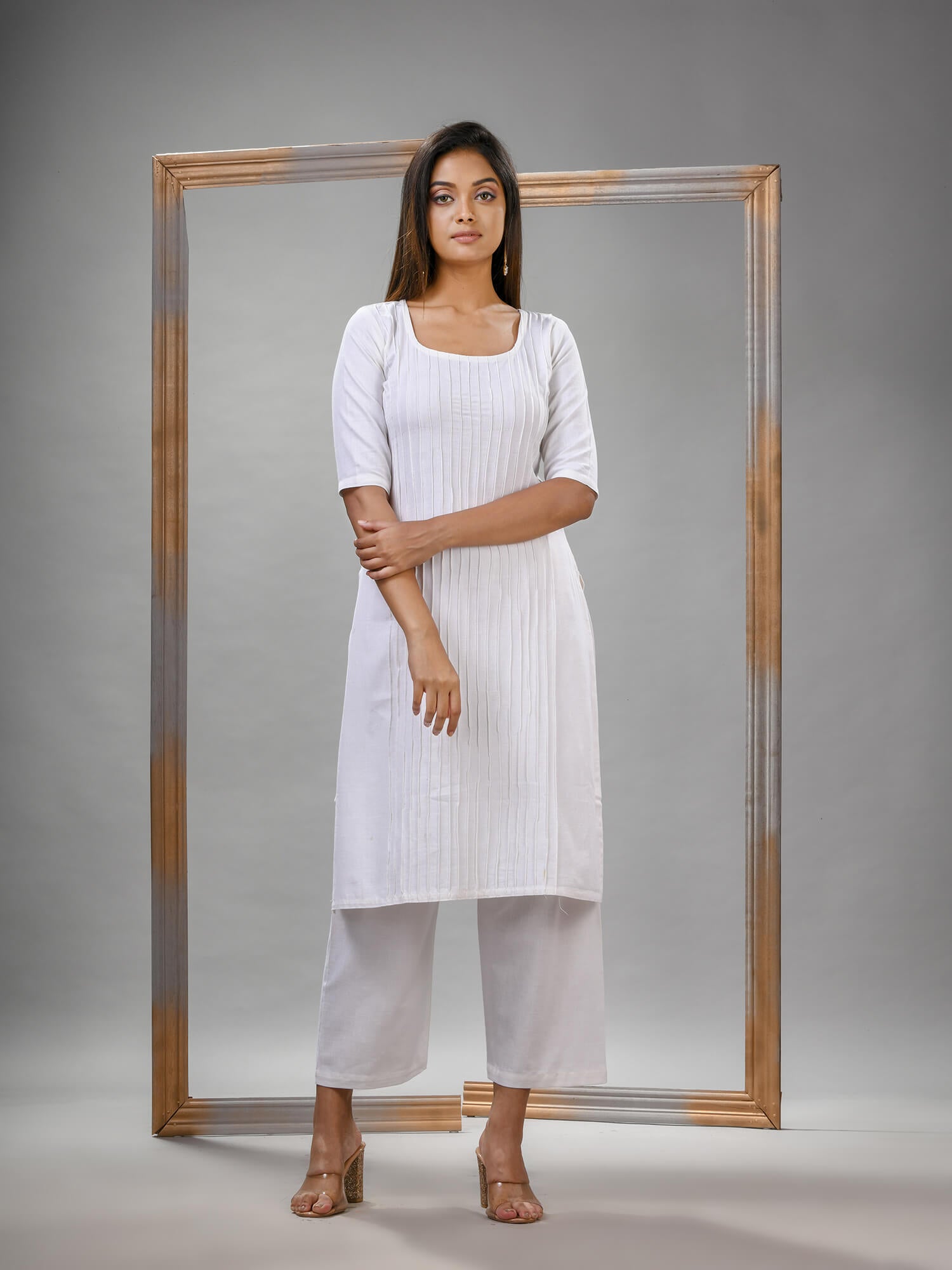 White Cotton Bengal Handwoven Kurta Set