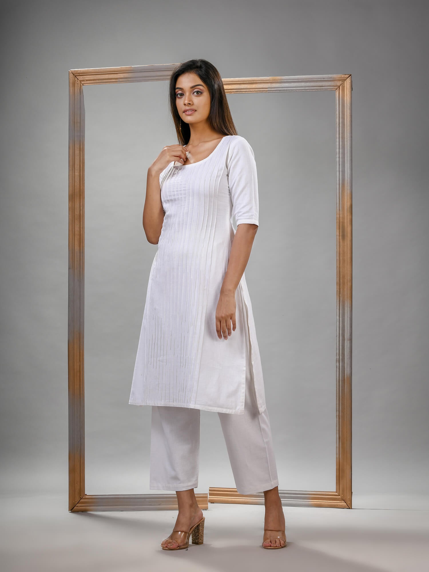White Cotton Bengal Handwoven Kurta Set