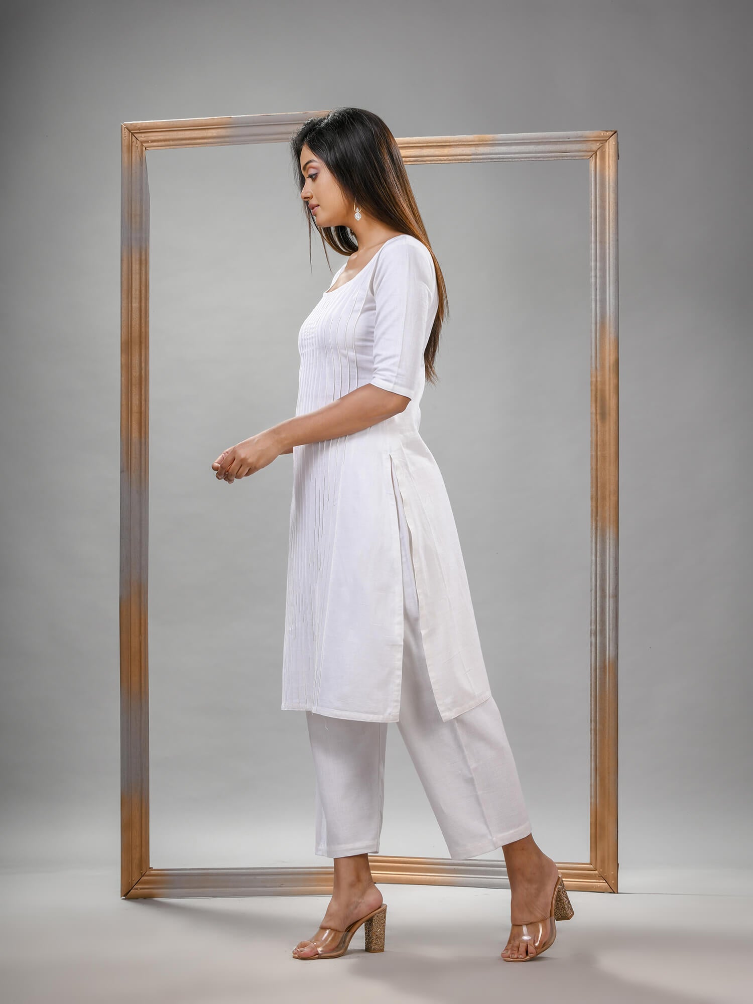 White Cotton Bengal Handwoven Kurta Set