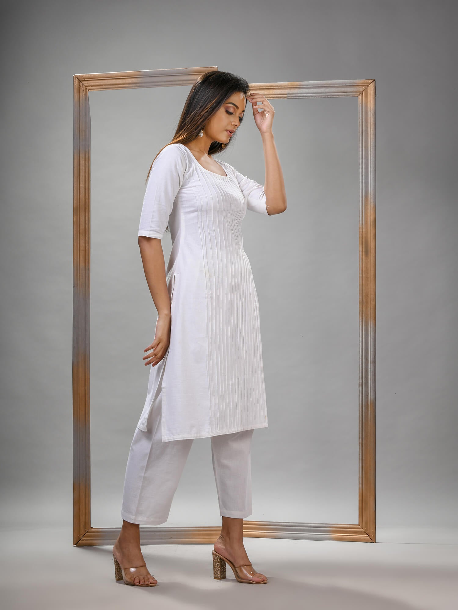 White Cotton Bengal Handwoven Kurta Set