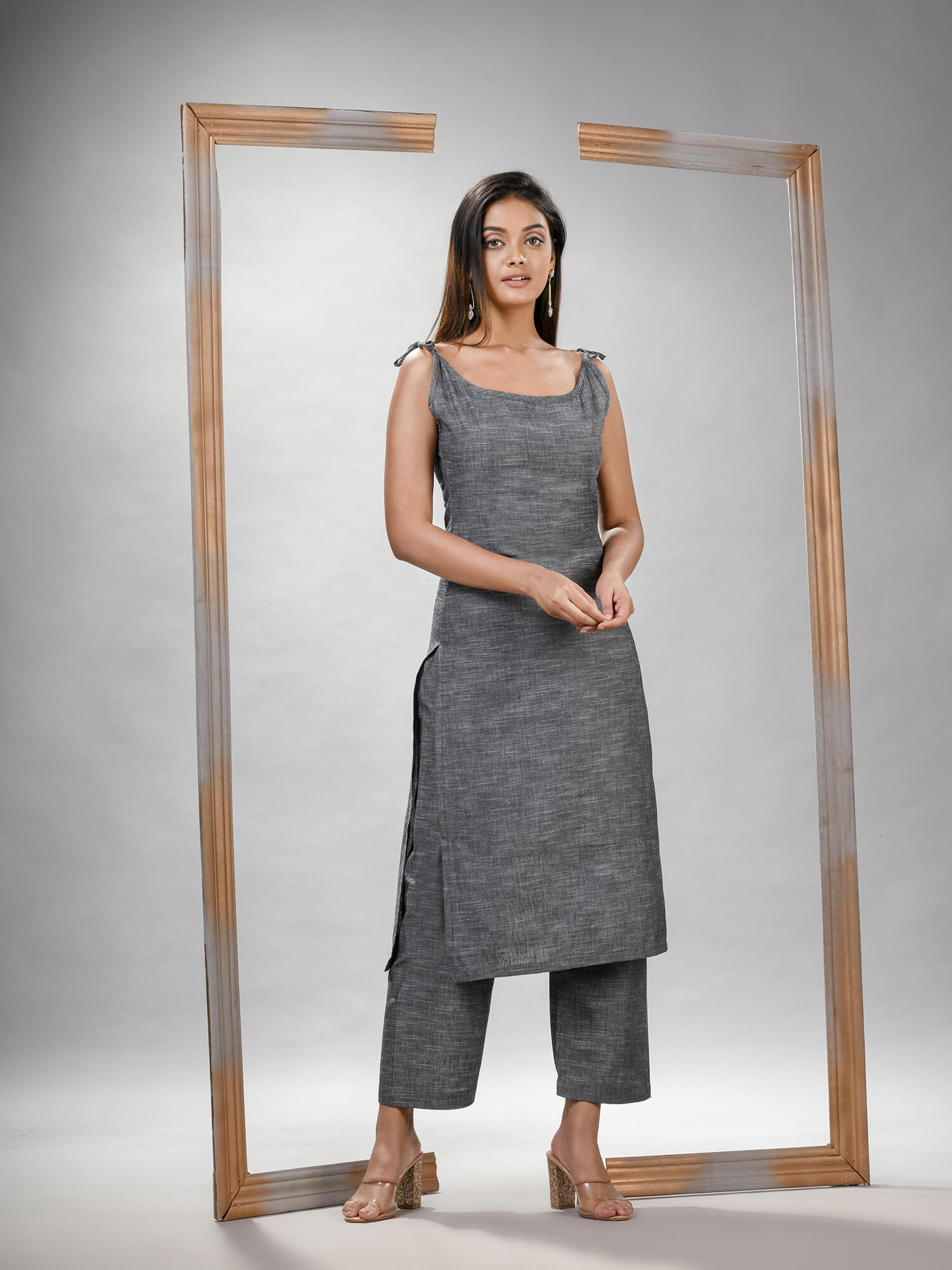 Grey Cotton Bengal Handwoven Kurta Set