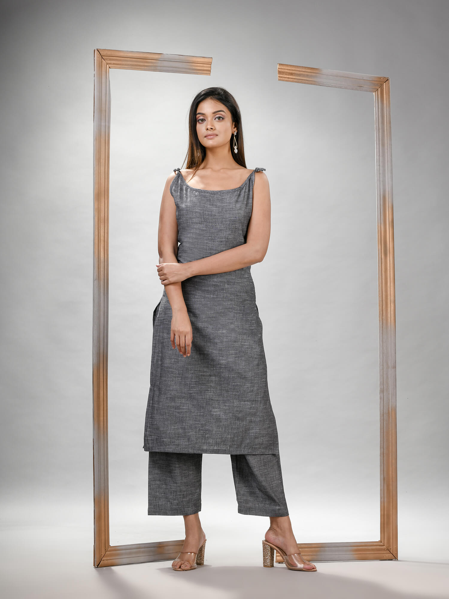 Grey Cotton Bengal Handwoven Kurta Set