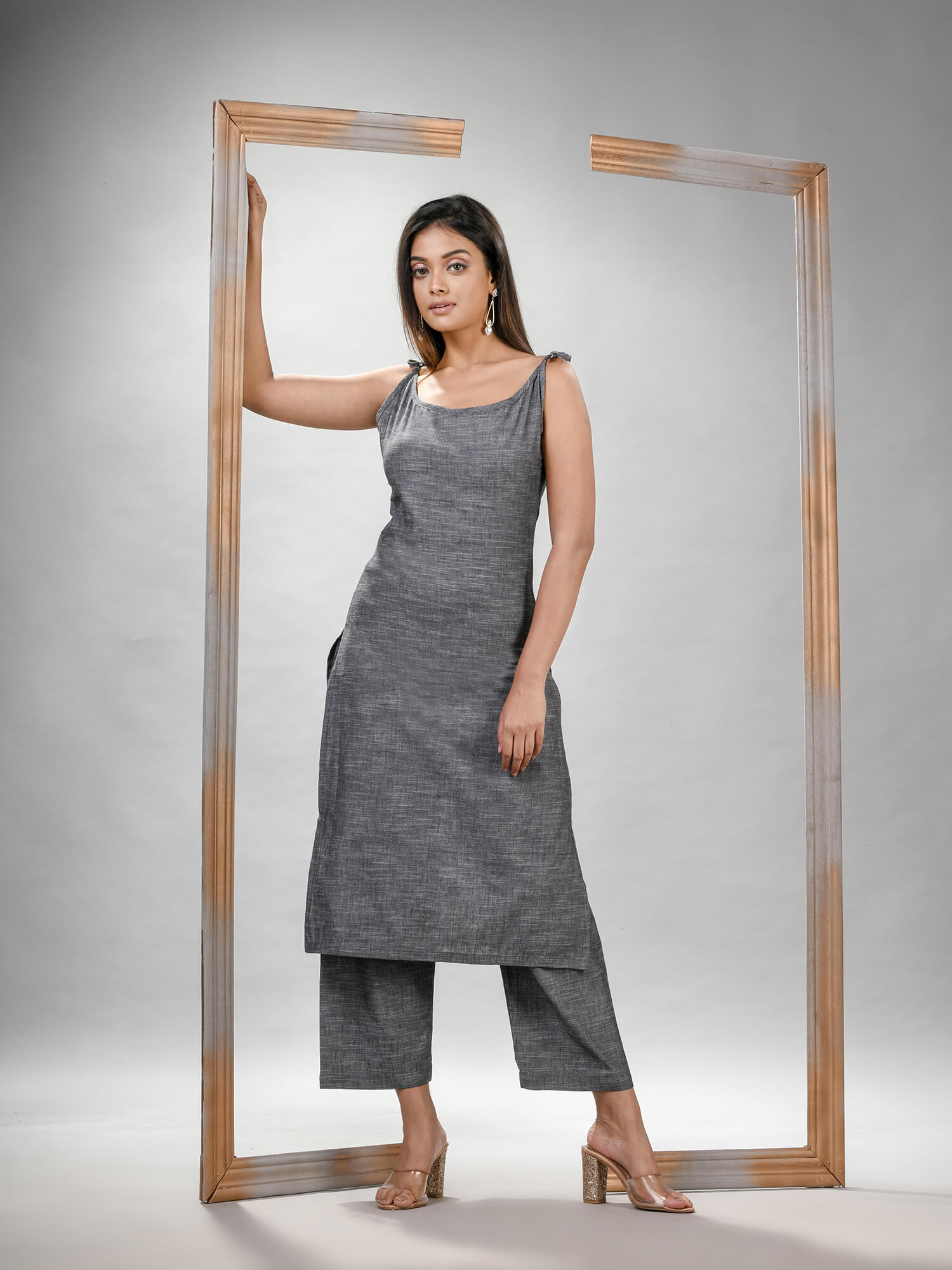 Grey Cotton Bengal Handwoven Kurta Set