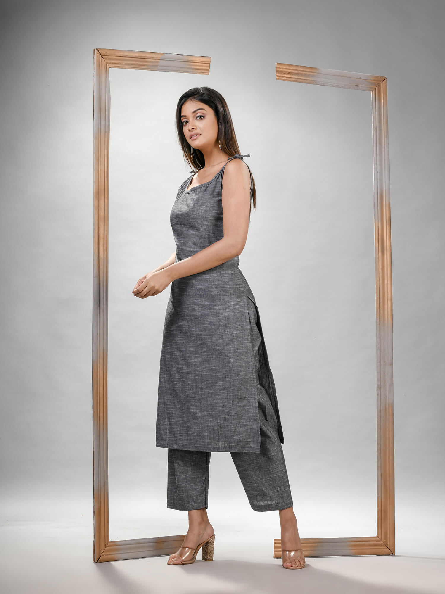 Grey Cotton Bengal Handwoven Kurta Set