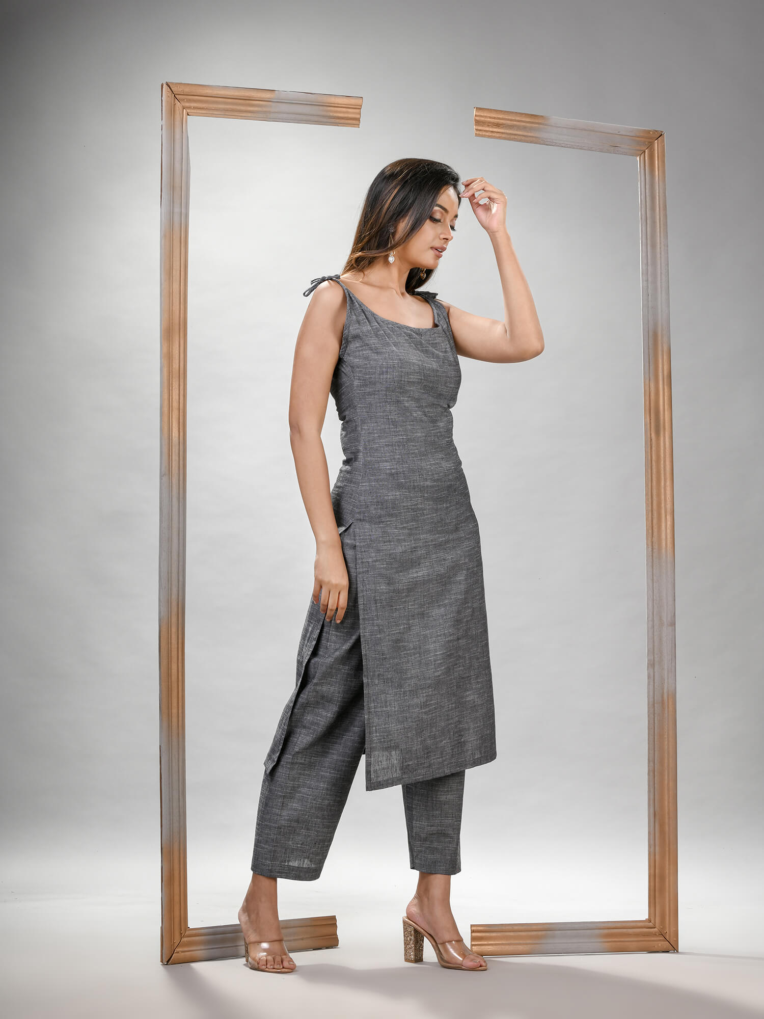 Grey Cotton Bengal Handwoven Kurta Set