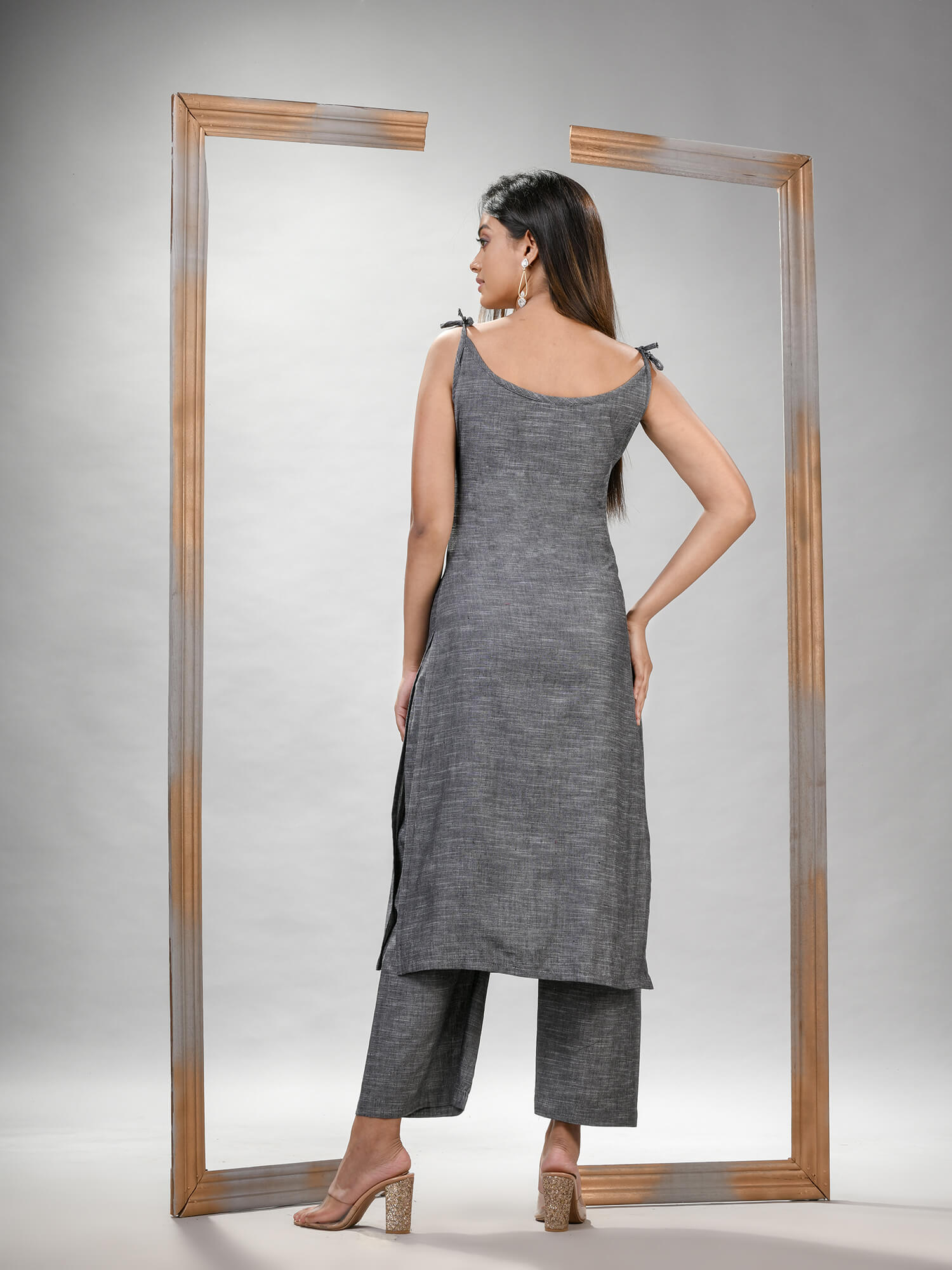 Grey Cotton Bengal Handwoven Kurta Set