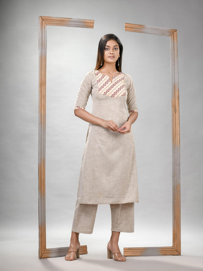 Silver Grey Cotton Bengal Handwoven Kurta Set