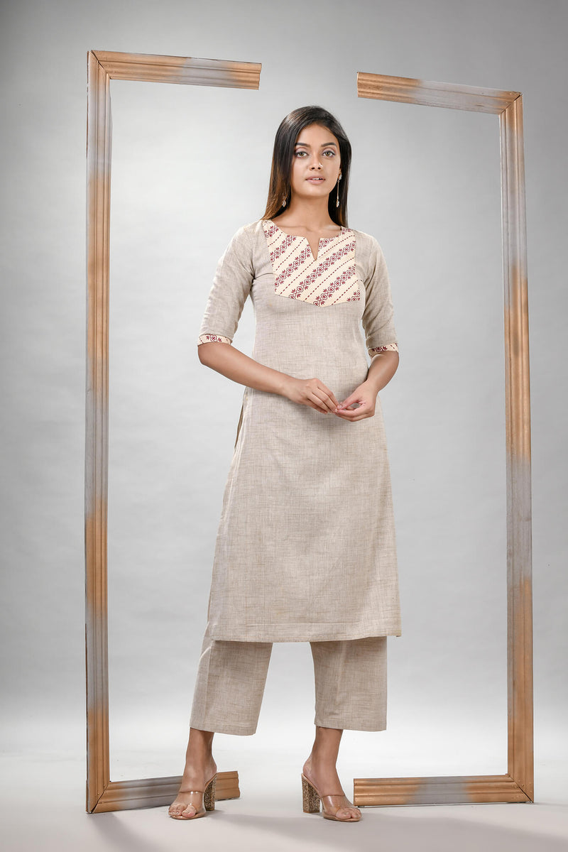 Silver Grey Cotton Bengal Handwoven Kurta Set