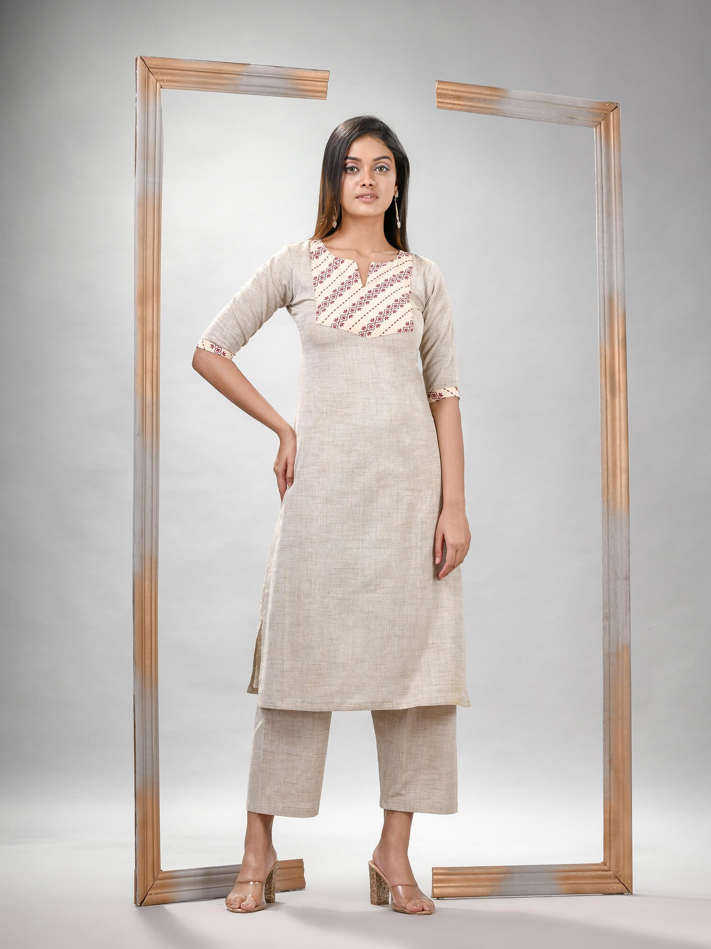 Silver Grey Cotton Bengal Handwoven Kurta Set