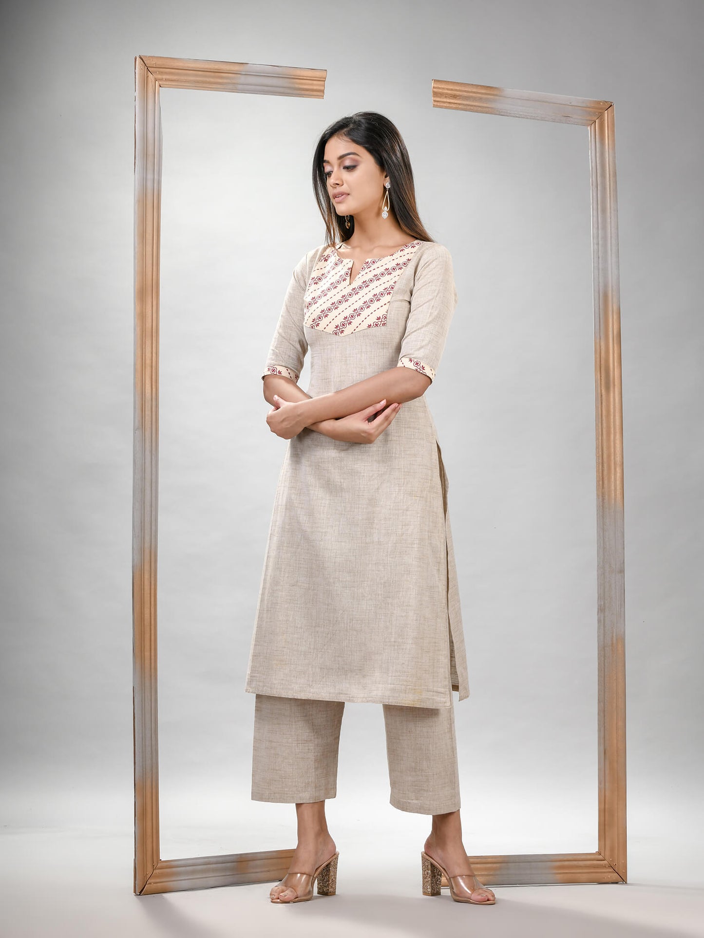 Silver Grey Cotton Bengal Handwoven Kurta Set