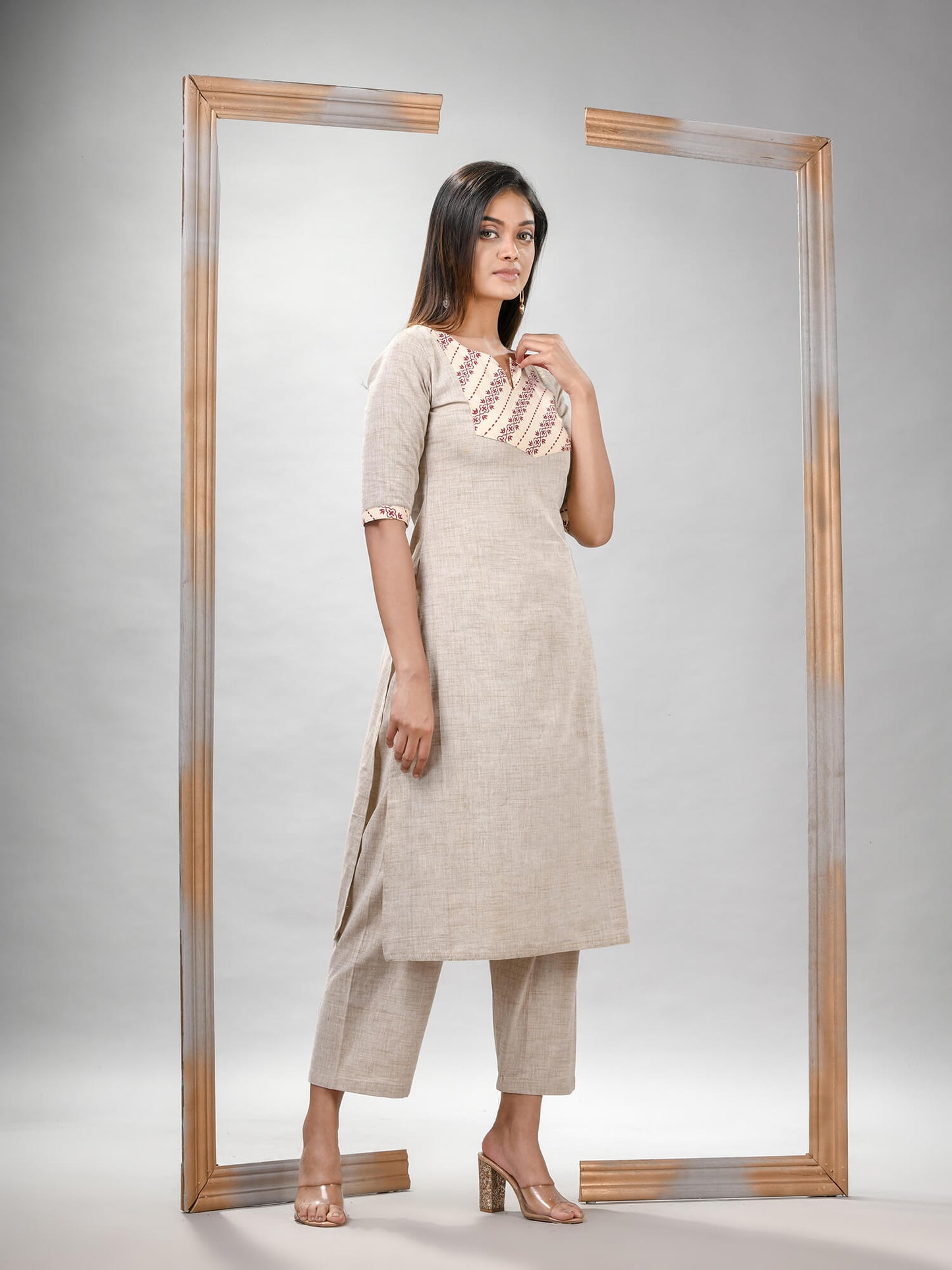 Silver Grey Cotton Bengal Handwoven Kurta Set