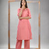 Peach Pink Cotton Bengal Handwoven Kurta Set