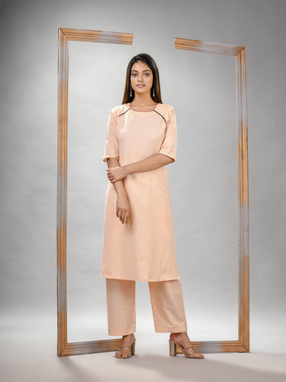 Light Peach Cotton Bengal Handwoven Kurta Set