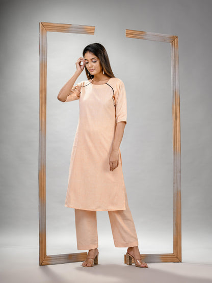 Light Peach Cotton Bengal Handwoven Kurta Set