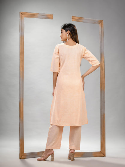 Light Peach Cotton Bengal Handwoven Kurta Set