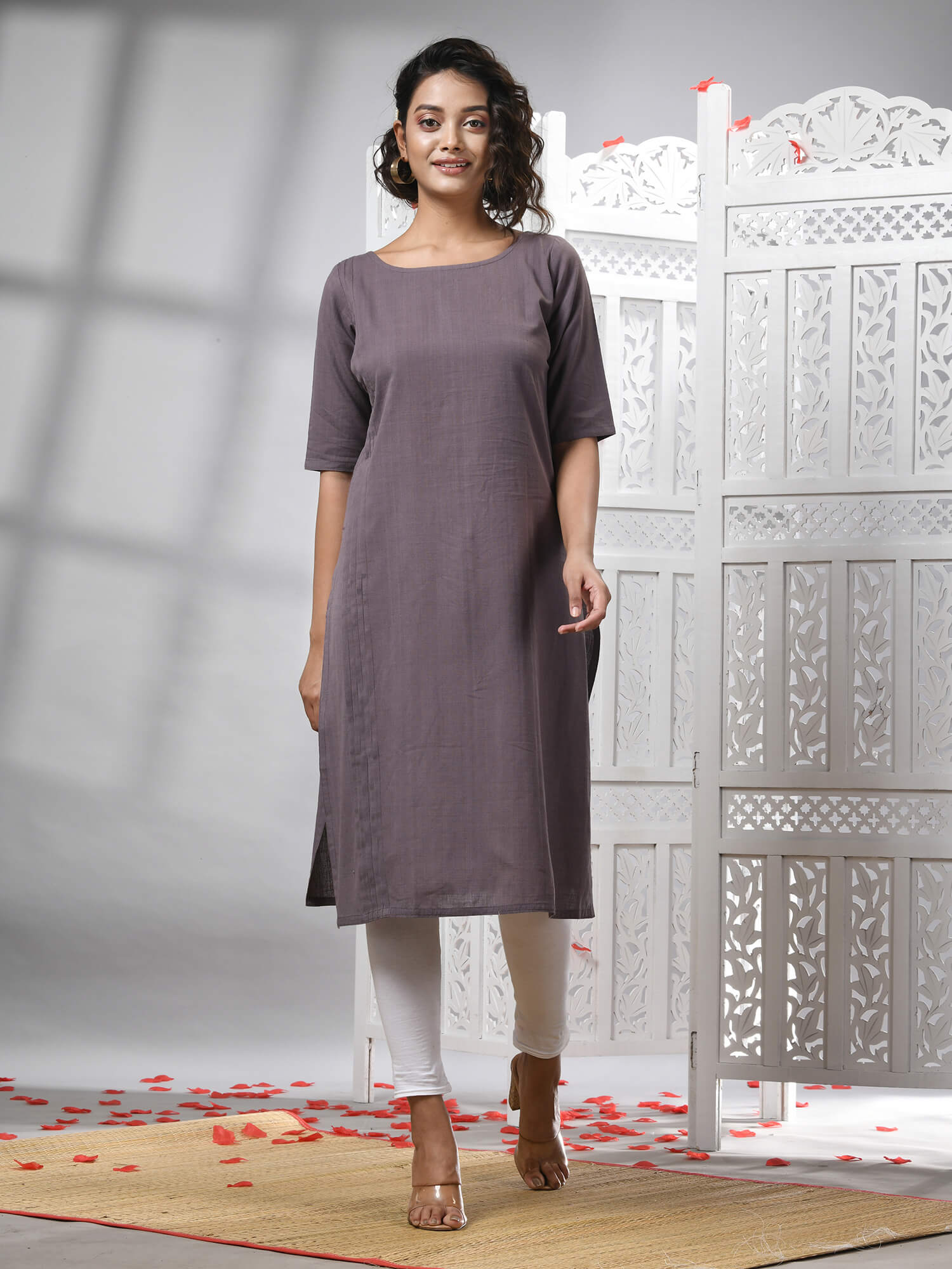 Mauve Cotton Bengal Handwoven Kurti