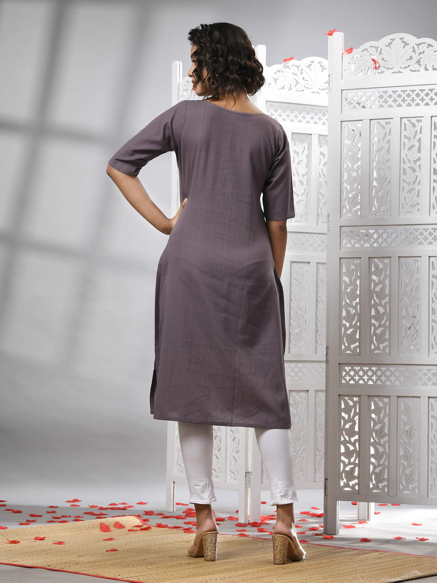 Mauve Cotton Bengal Handwoven Kurti